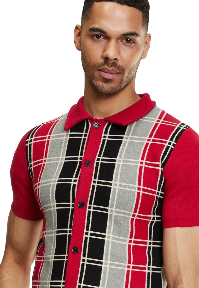 Collectif LUCA CHECK 50s Short Sleeve Kurzarm Button-Up Men’s Cardigan Sz M $87