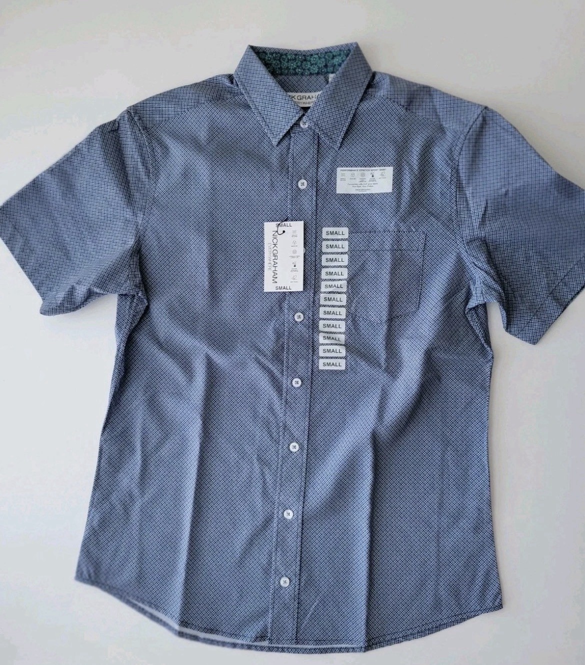 Nick Graham Men’s Performance Stretch Printed Woven Short Sleeve Button Up Shirt