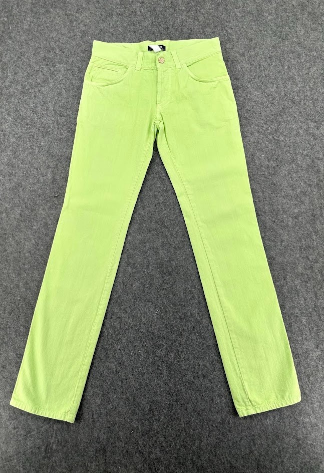 GANNI VERSACE Couture Neon Green Straight Leg Pants Size 32 Made in Italy