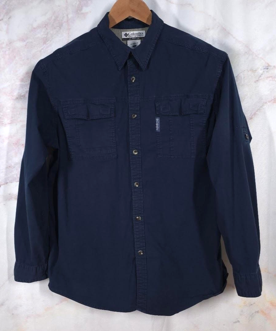 Columbia Shirt Mens L Dark Blue L/S Omni Shade Vented Button Up Pockets EUC