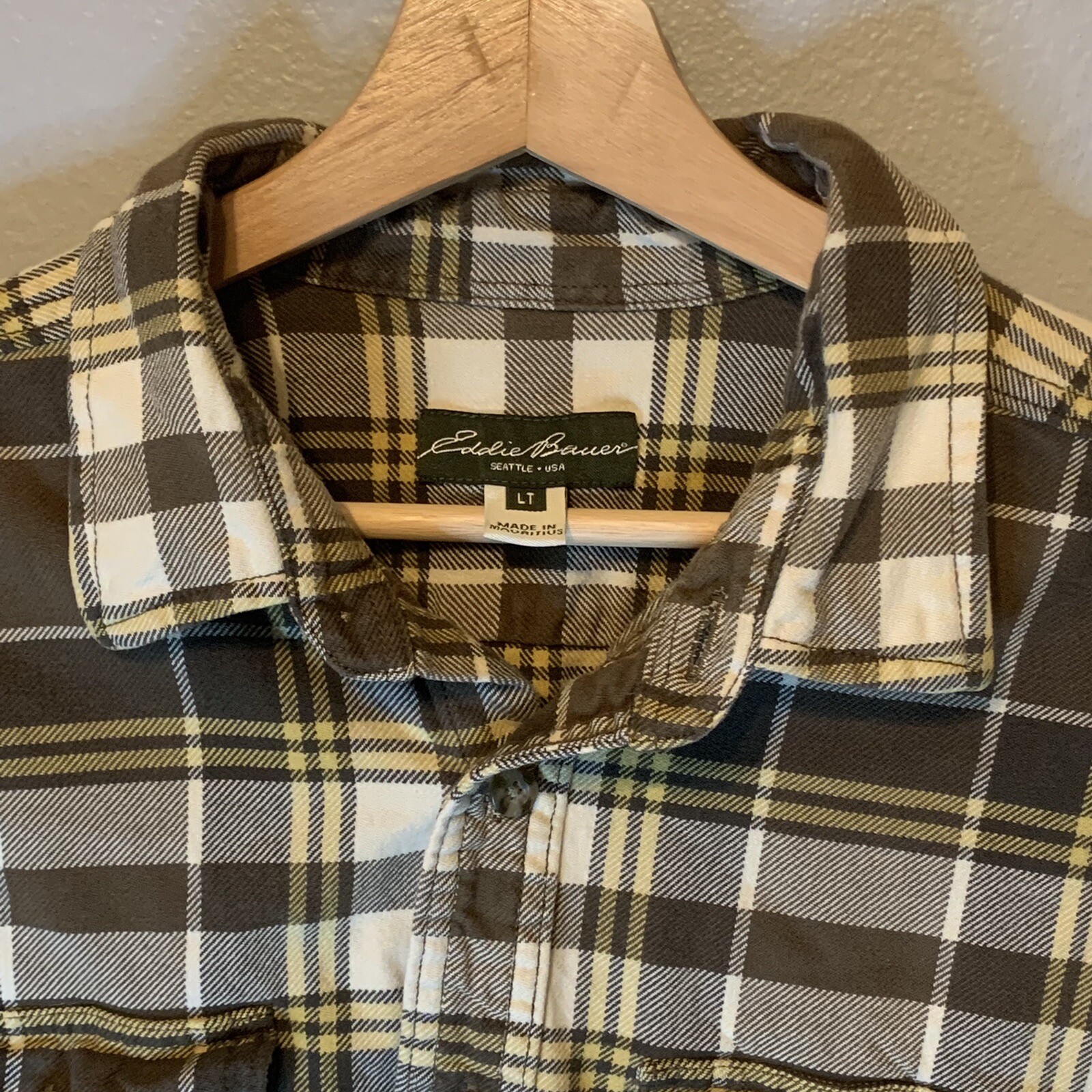 Eddie Bauer Shirt Mens Large TALL 100% Baumwolle Brown Plaid Button Long Sleeve