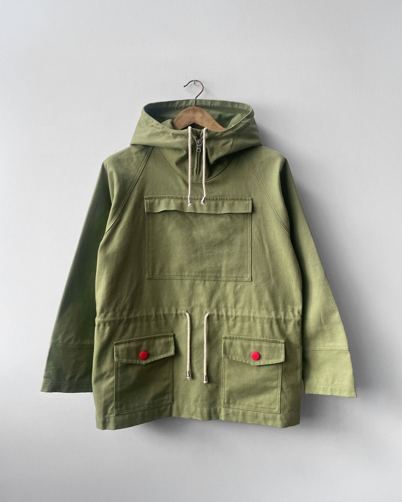 Pullover Green Cadet Smock Cotton Canvas – WOLF Reworked Red Buttons