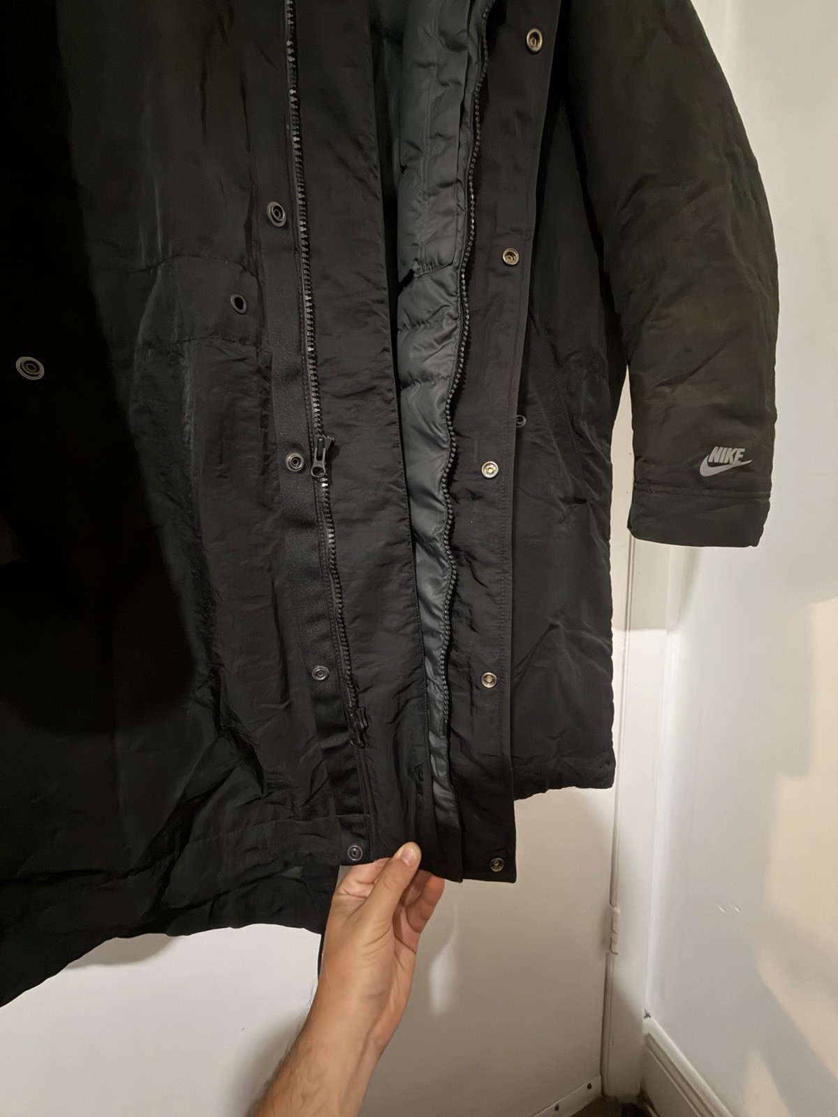 Nike Men’s Black Long Down Insulated Hooded Parka Coat Fur Trim XXL BV4751-010