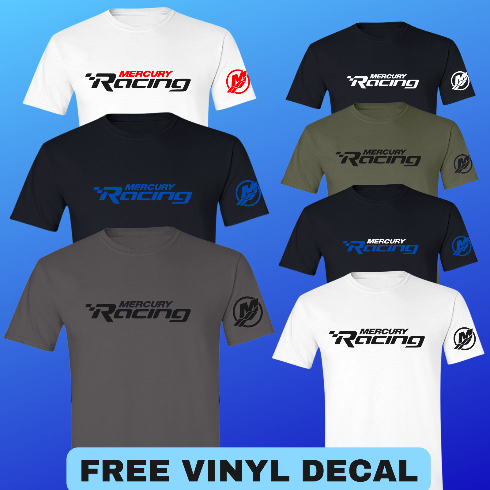 Mercury Racing Outboards Boating Mercruiser T-Shirt With FREE Vinyl Decal L@@K!