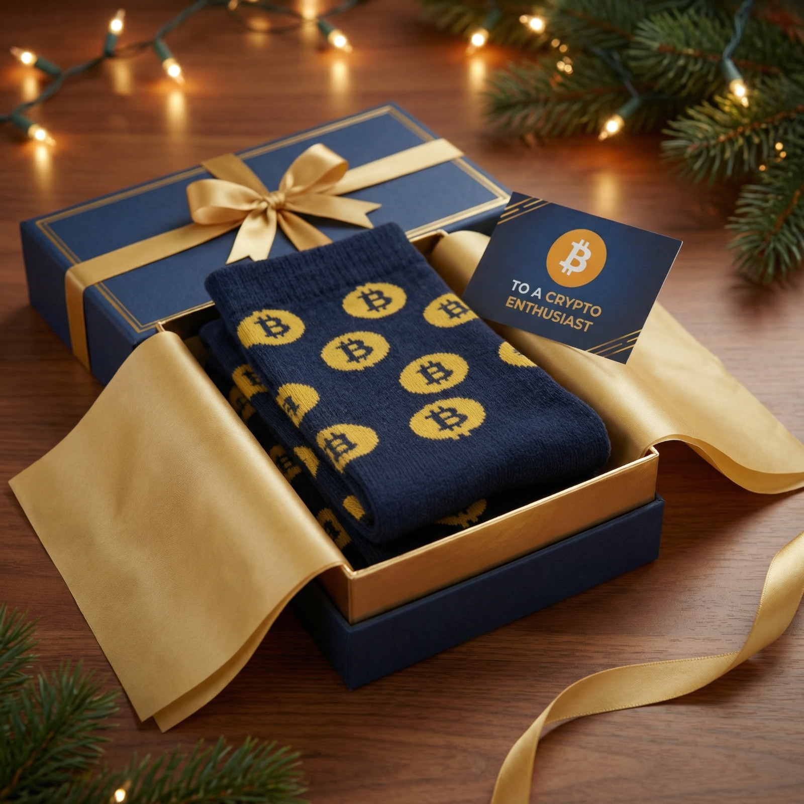 Men’s Bitcoin Crew Socks — Blue Edition Crypto BTC Novelty Cotton Socks