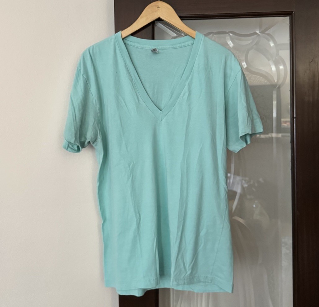 Vintage American Apparel Deep V Neck T Shirt Y2K L Green Cotton Summer Shirt