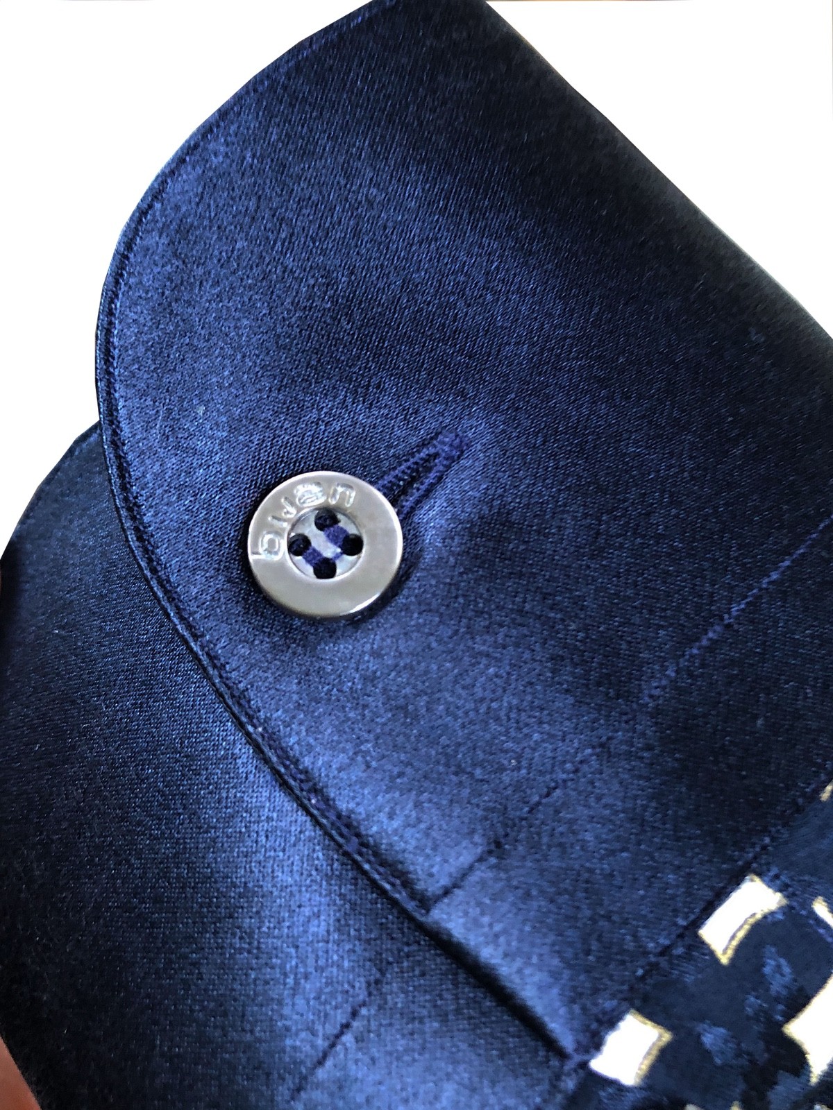 Authentic BIJAN Navy Blue Silk Shirt w/ Gold Diamond Squares Custom Buttons Rare