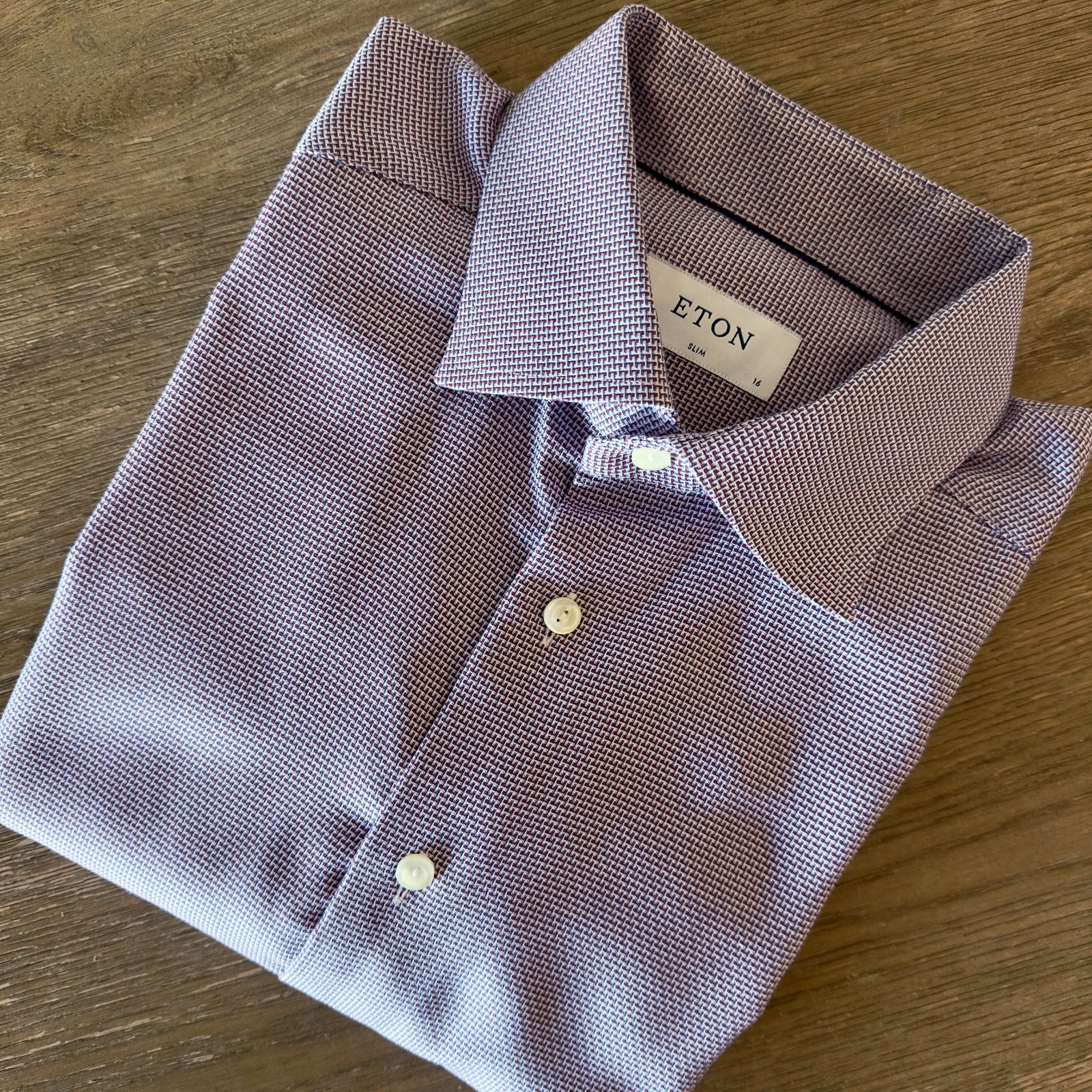 ETON Slim Fit Dress Shirt-Sz 41 16-Blue & Red Micro check-100% Dobby Cotton