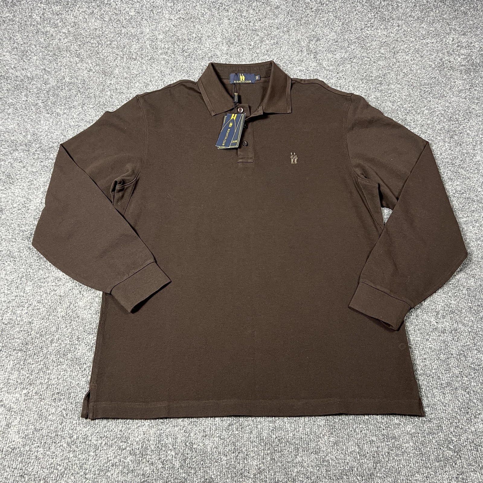 Regatta Club Polo Shirt Mens 50 Brown Long Sleeve 100% Cotton Classic Casual Top