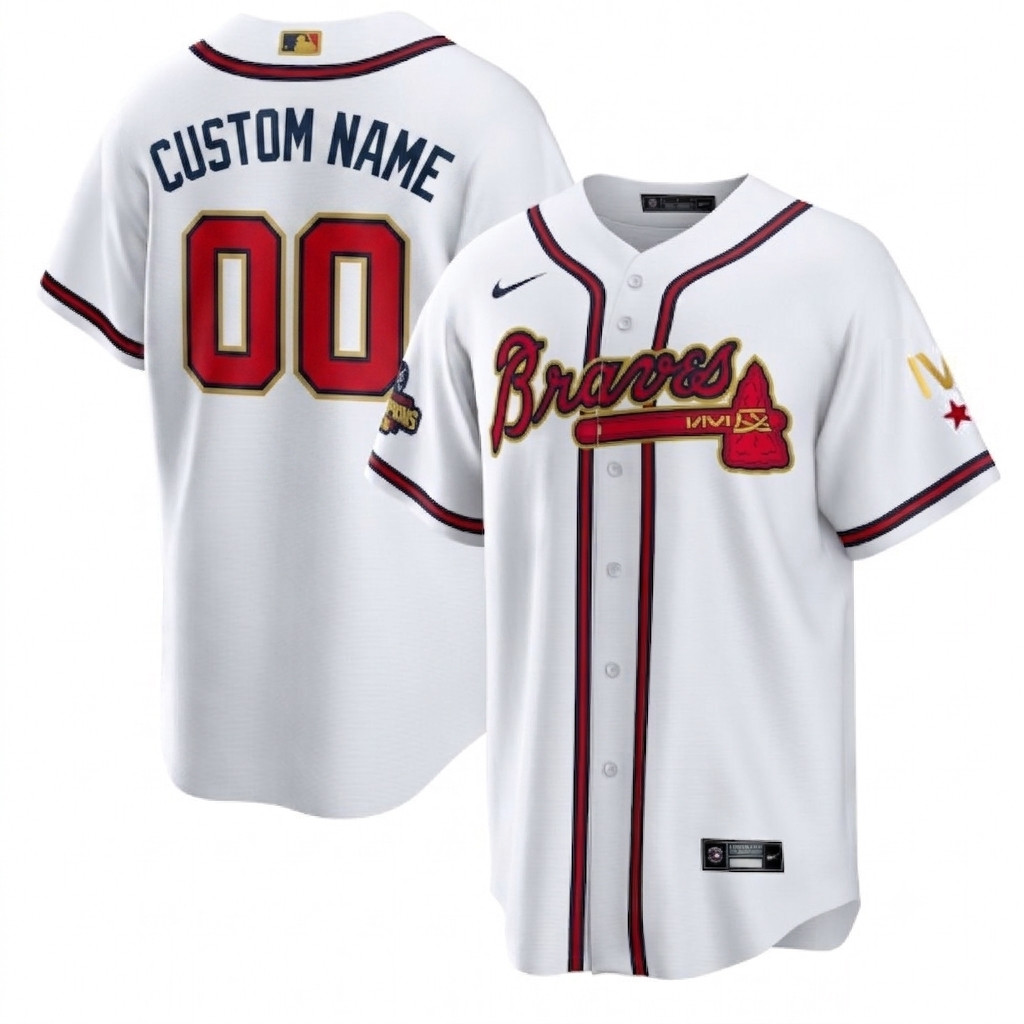 Custom Nike MLB 2022 Atlanta Braves W.S.C. Gold Program AC Stitched White Jersey
