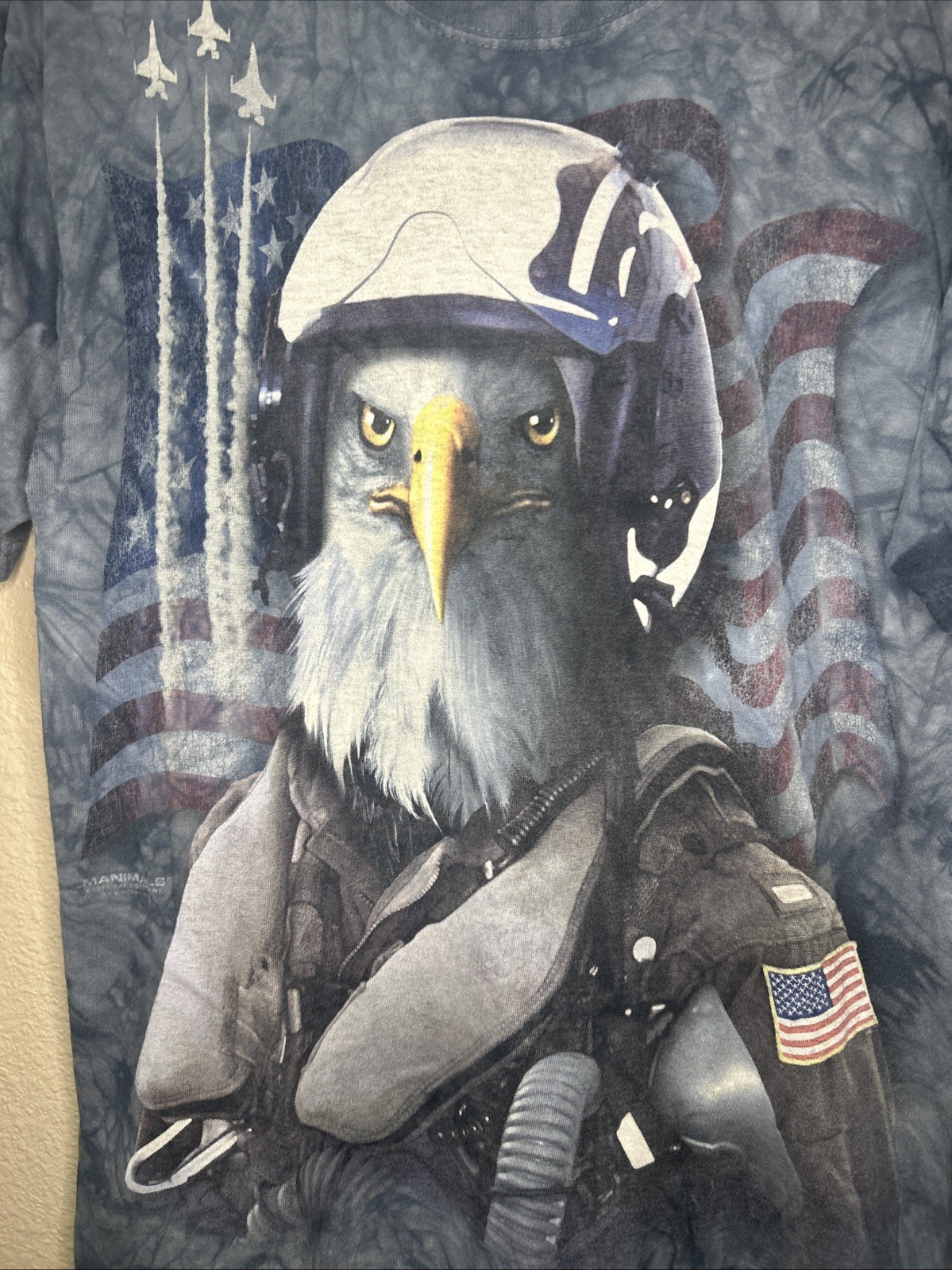The Mountain Manimals Shirt Blue Tie Dye Eagle Fighter Pilot Patriotic USA M