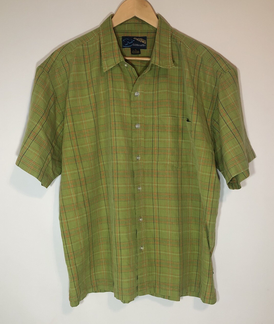 Vintage 90’s Address Unknown Celery Green Plaid S/S Button Down Men’s Shirt XL