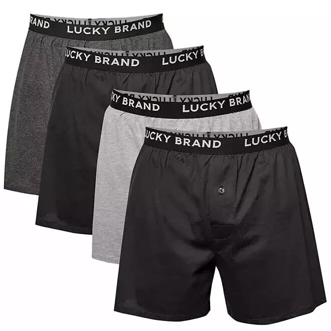 Lucky Brand Knit Boxer Shorts Cotton Assorted Solid Black Color Underwear 4 Pack