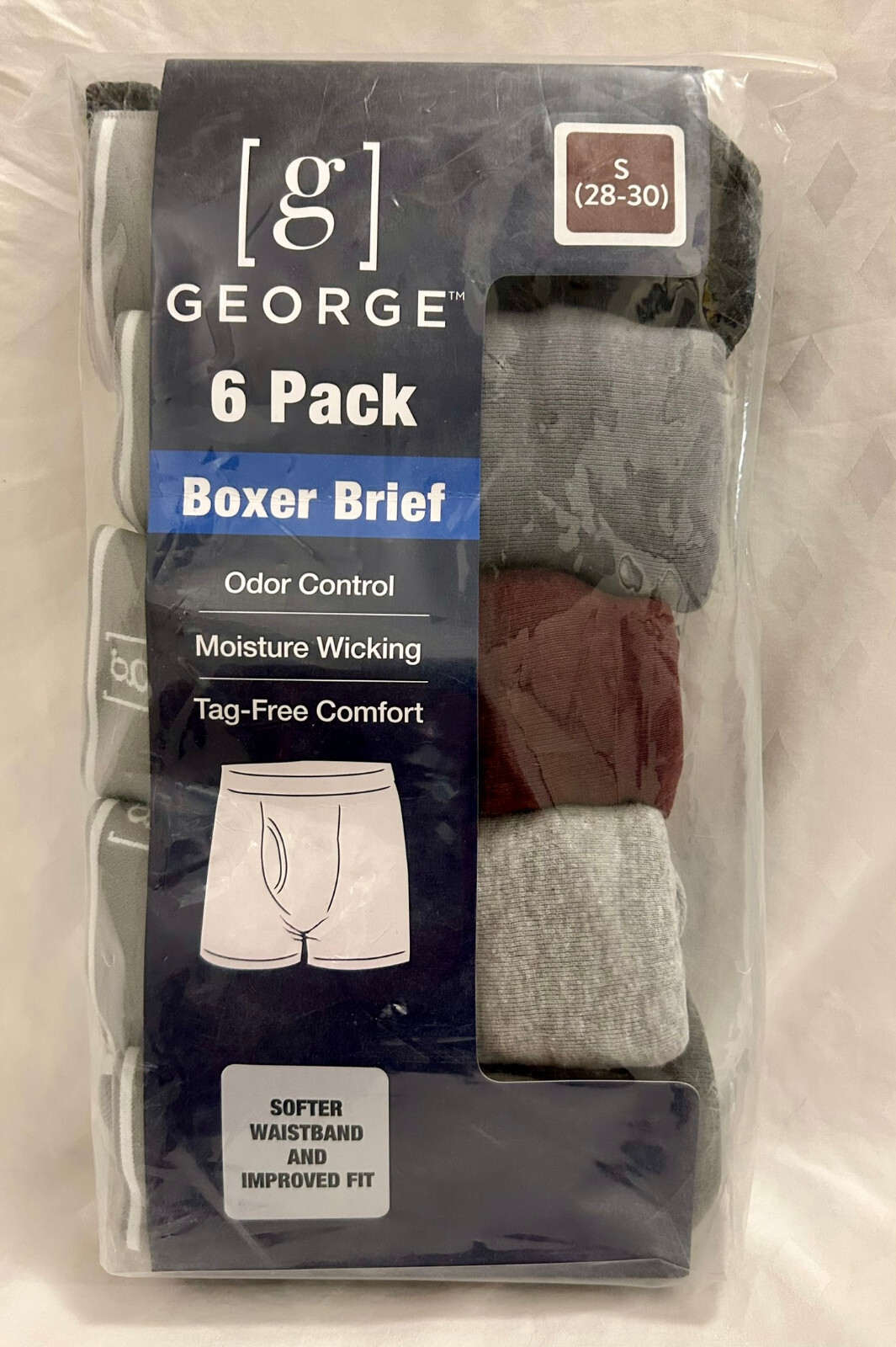GEORGE 6 PK BOXER BRIEFS S(28-30) SOFTER WAISTBAND TAG FREE COMFORT