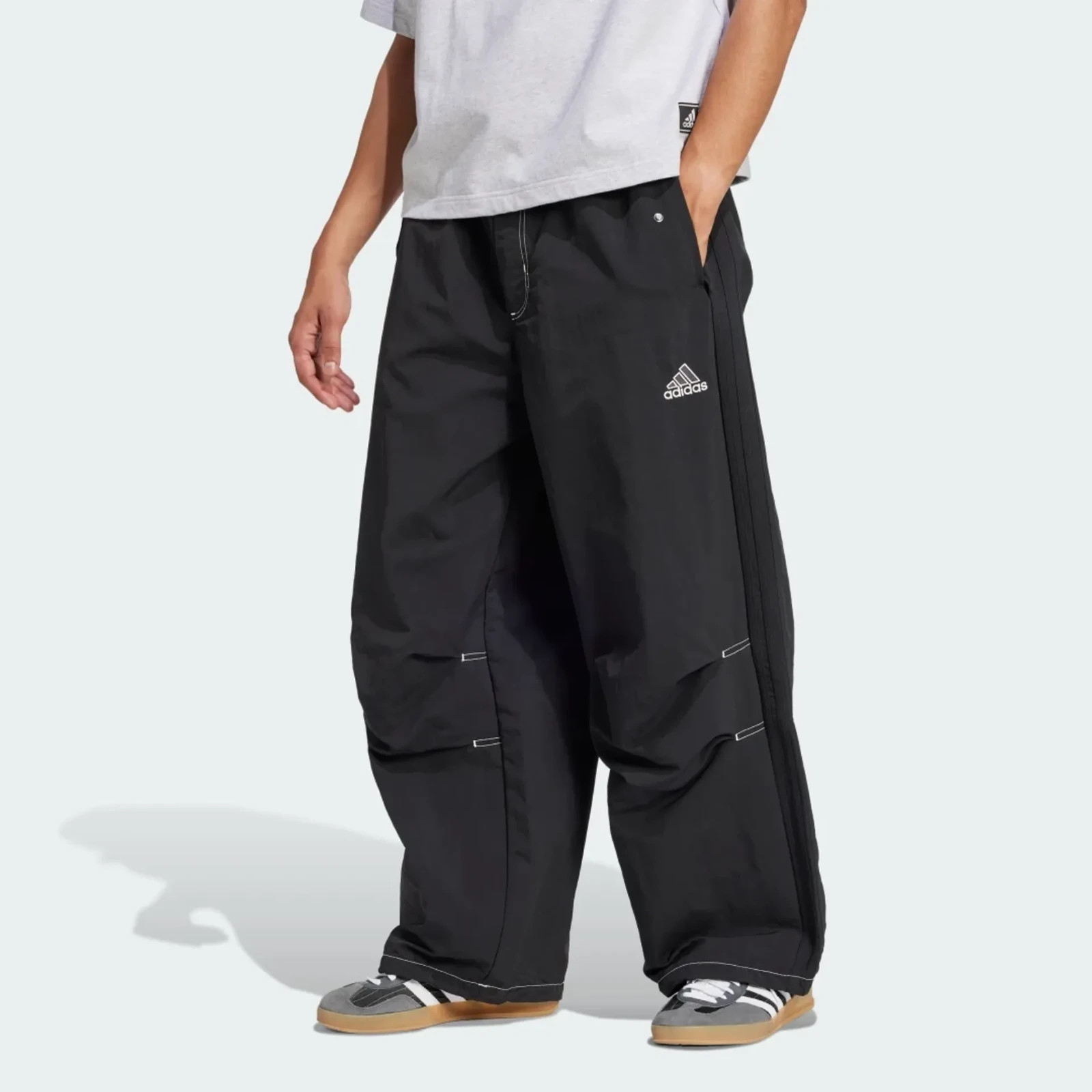 JD5415 Adidas Parachute Loose Fit Pants Bungee-Adjustable Hem Black Men’s Size L