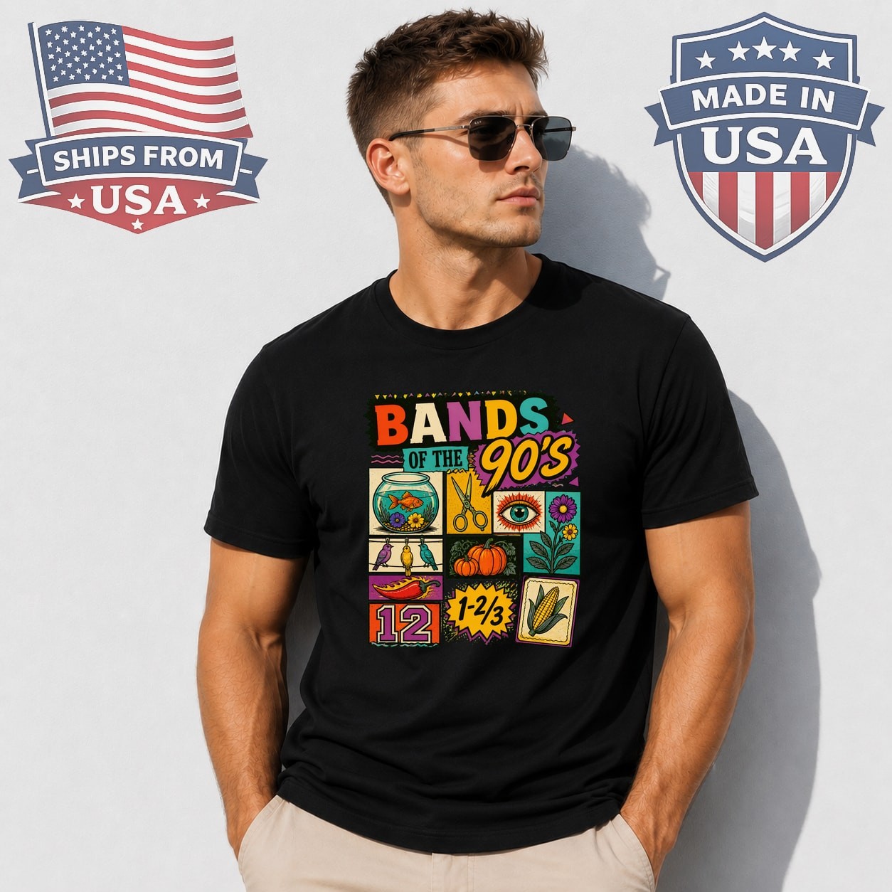 Bands Of The 90s Retro Collage Graphic T-Shirt