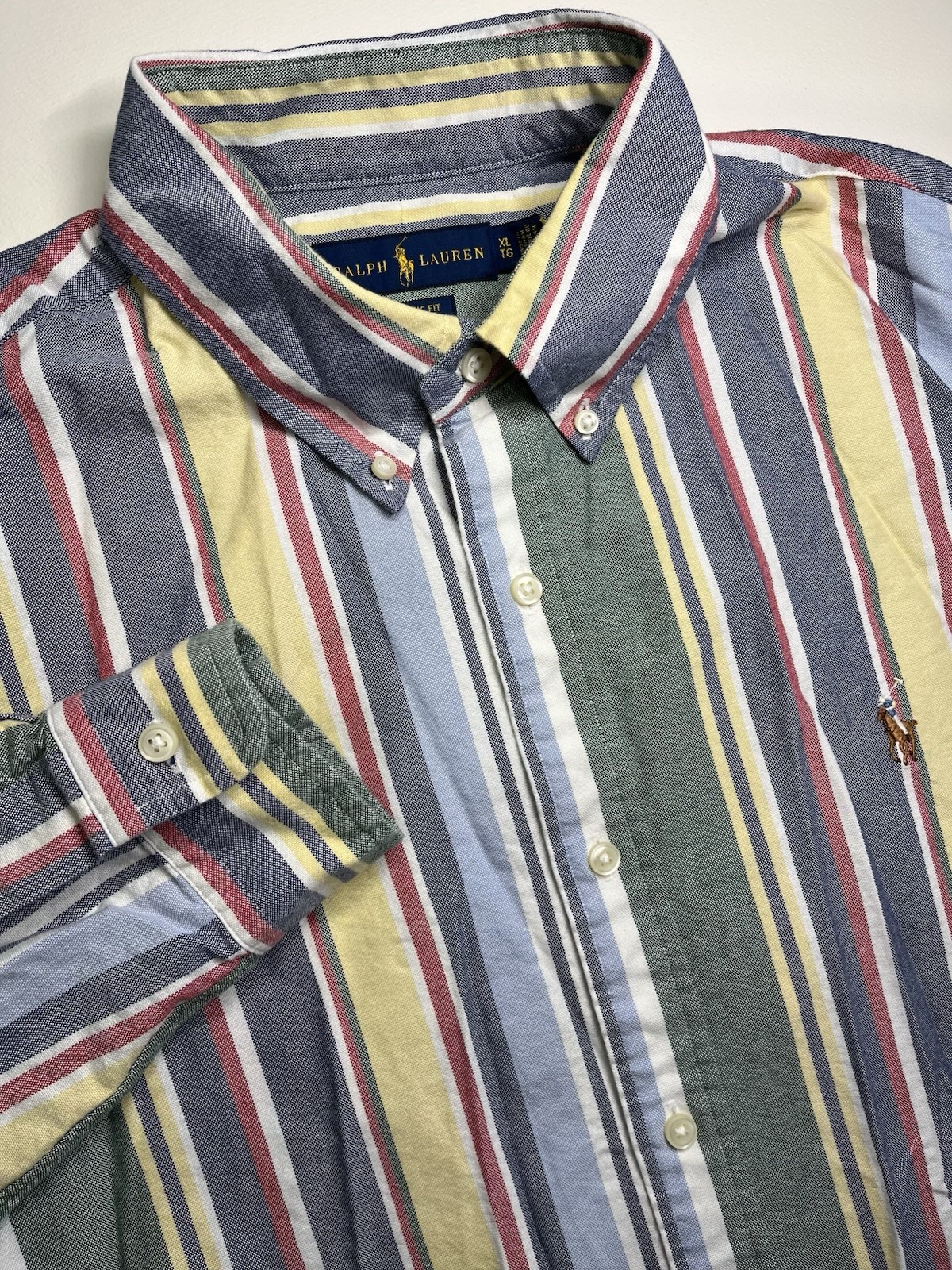 Ralph Lauren Shirt Men XL Button Long Sleeve Striped Colorful Cotton Classic Fit