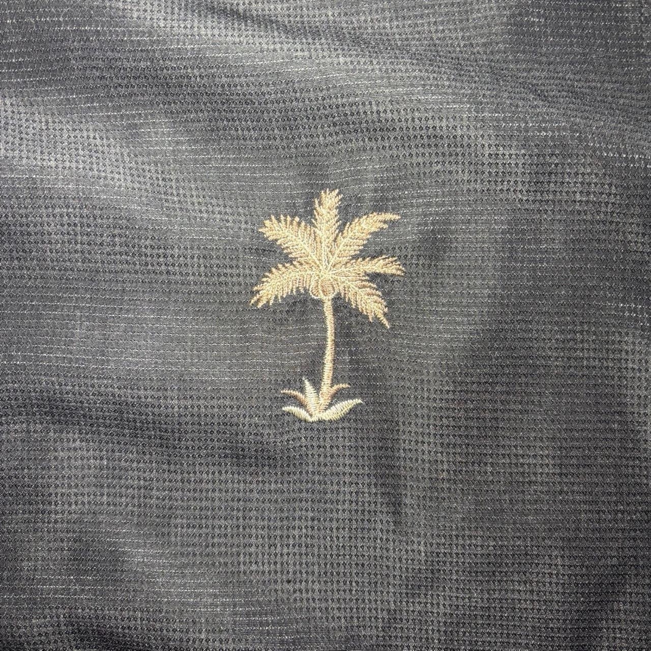 Vintage 90s Hawaiian Shirt Mens Size L Black Embroidered Palm Tree Batik Bay