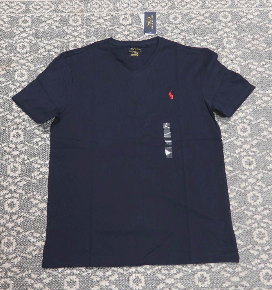 New Polo Ralph Lauren Men’s V-Neck T-Shirt Tee – MEDIUM – Ink (navy)