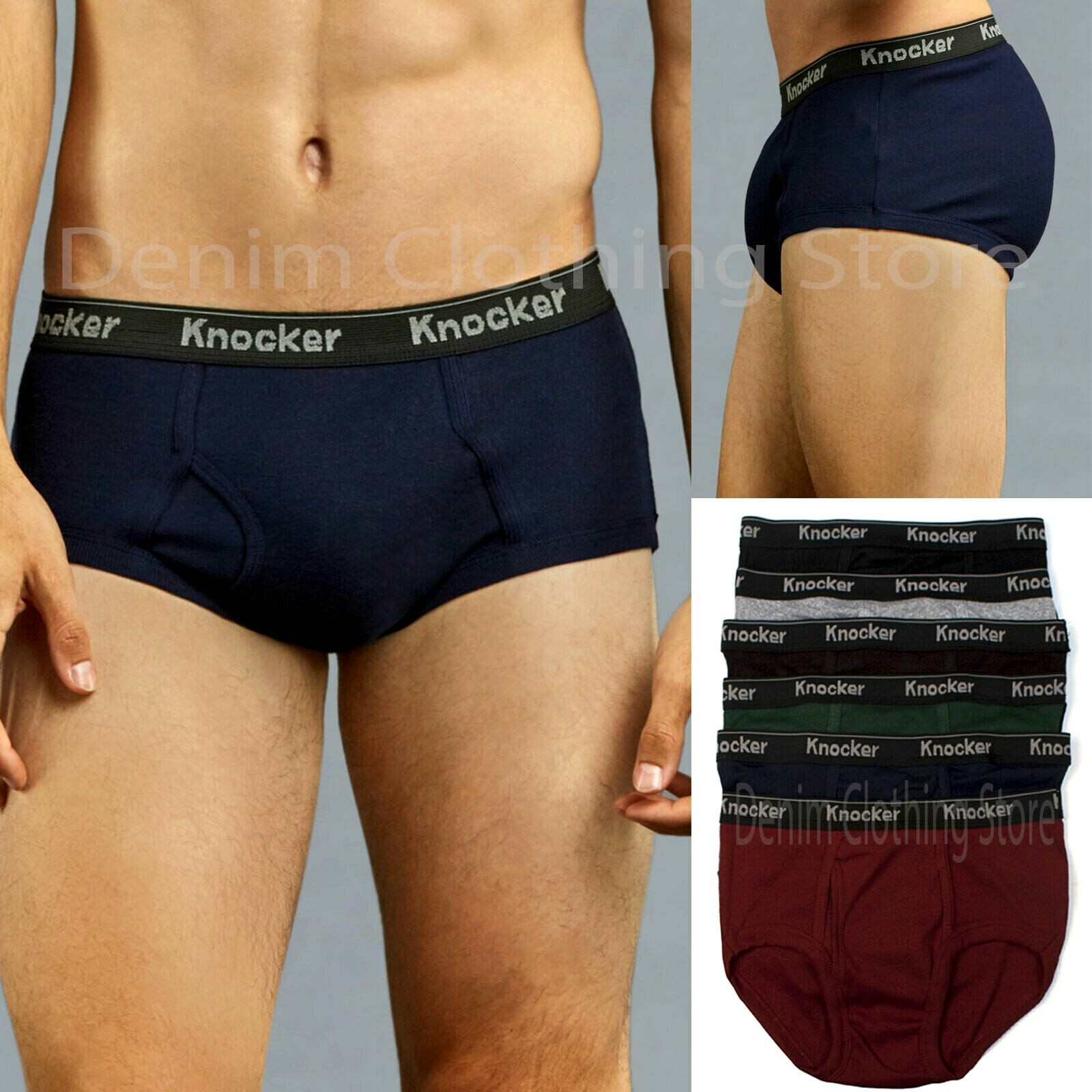 Lot of 6 Pack Knocker Men’s 100% Cotton Jacquard Elastic Band Briefs Underwear