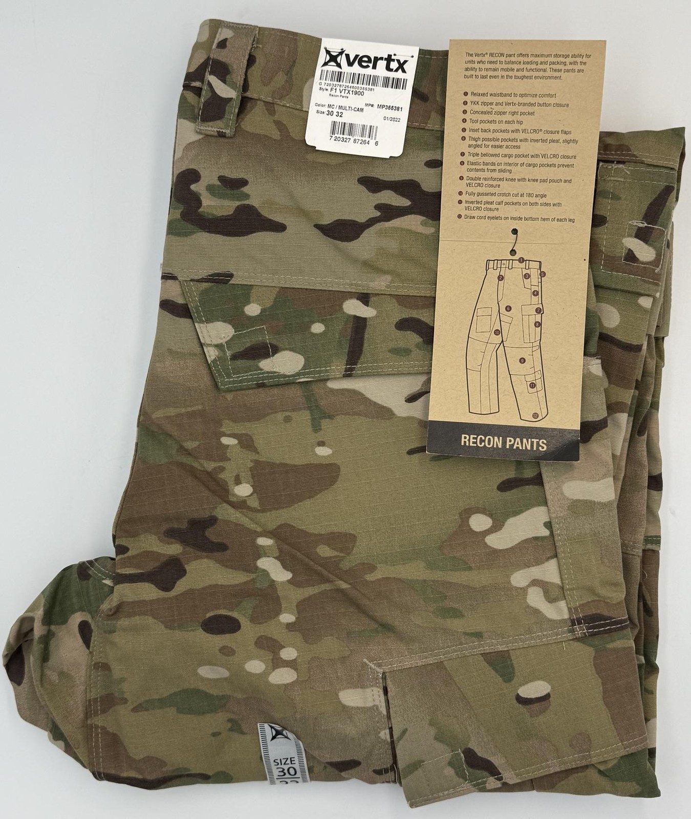 Vertx Mens Recon Combat Overt Tactical Gear Uniform Cargo Pants Multi-cam 30×32