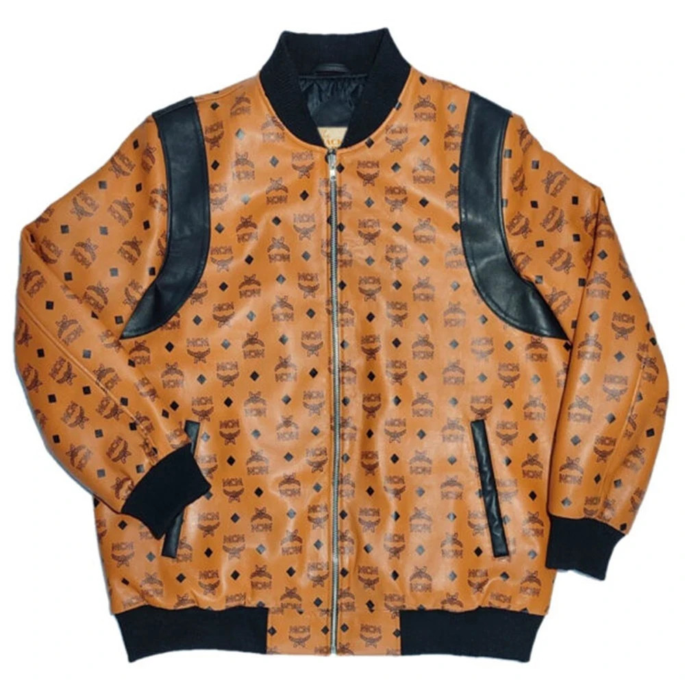 MCM Cognac Visetos Monogram Leather Bomber Jacket Men’s Designer Outerwear