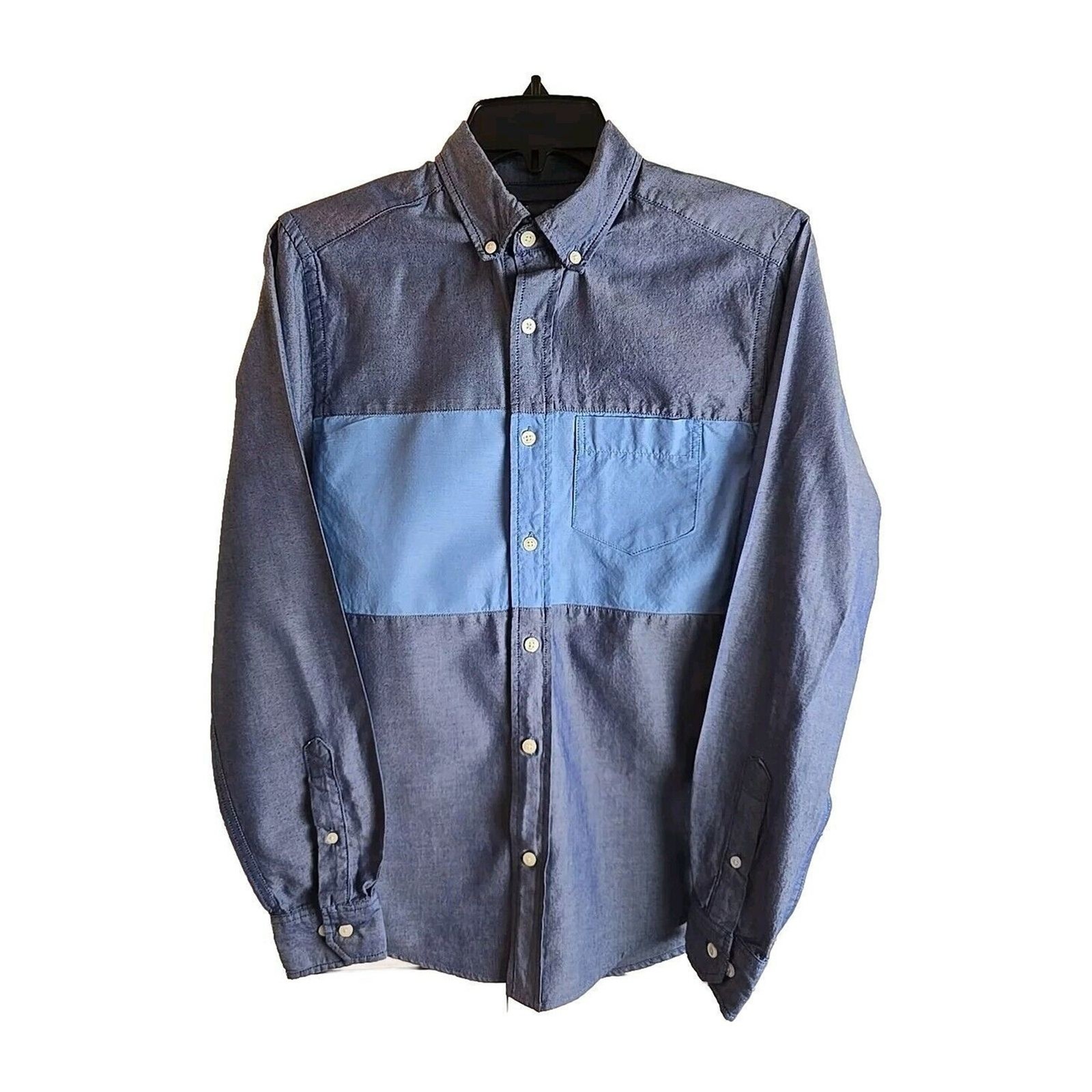 Gap Mens Shirt XS Slim Fit Blue Color Block Denim Look Button Up Western