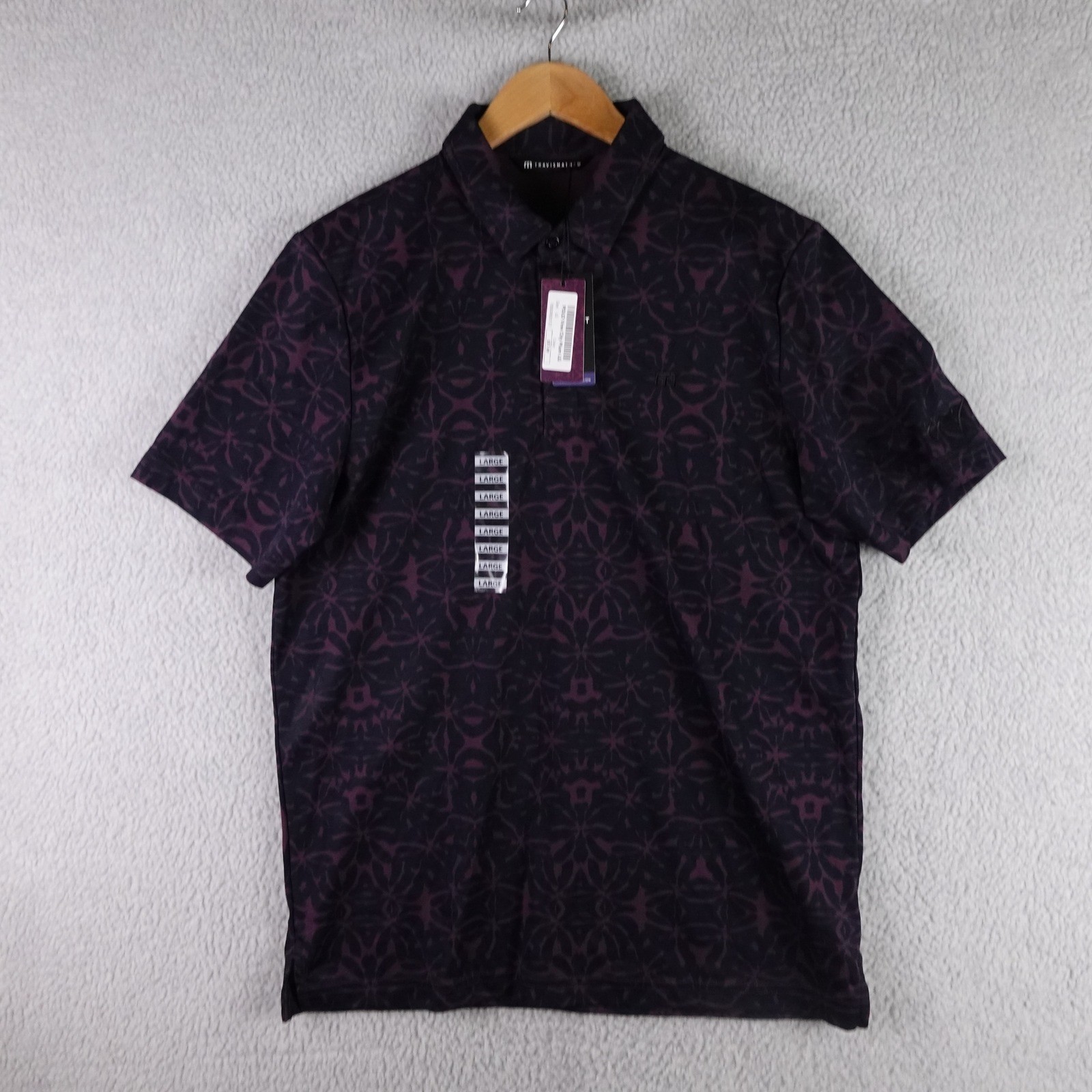 TravisMathew Vine City Plum Polo Shirt Mens Large Dark Tropics Floral 1MAB034