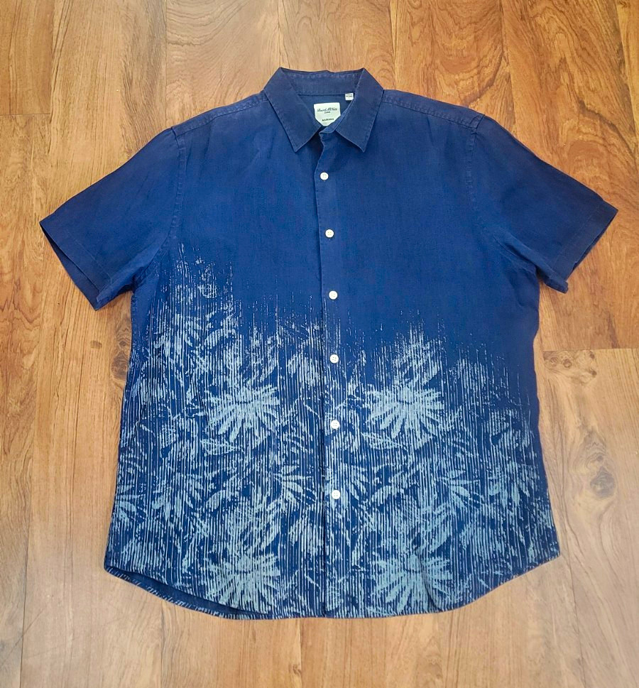 Baird McNutt Murano Men’s Linen Short Sleeve Blue/White Hawaiian Button-Up Shirt