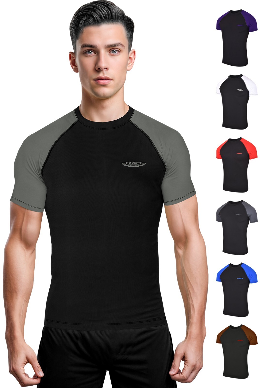 Exxact Sports Mens BJJ Rash Guard Jiu Jitsu Short Sleeve, Ranked Compression