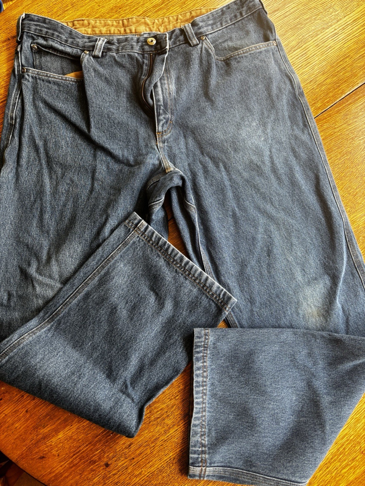 Duluth Trading Co Men’s Relaxed Straight Blue Denim Jeans Medium Wash Zip