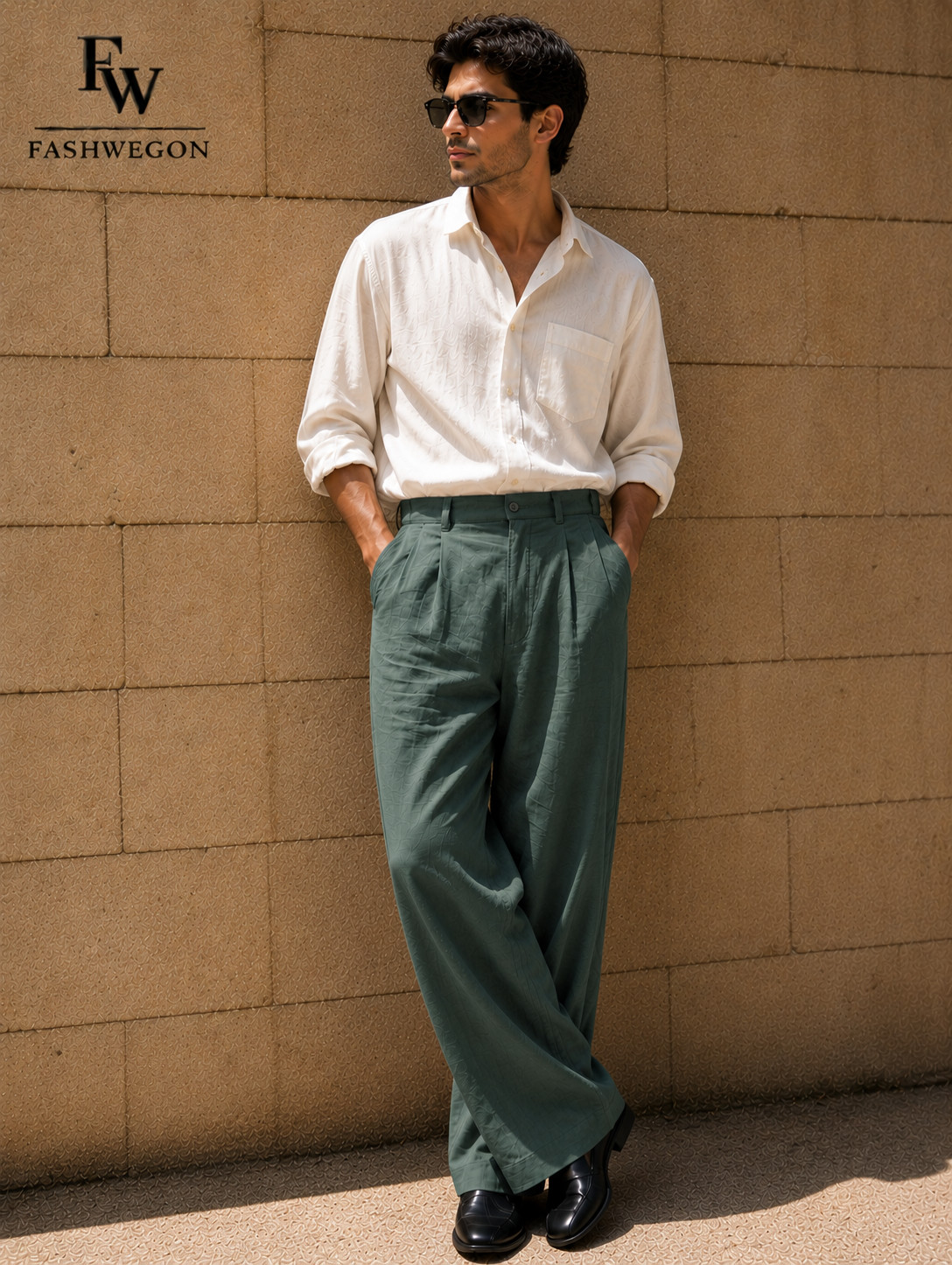 FASHWEGON Men’s Spruce Linen Blend Pleated Trousers