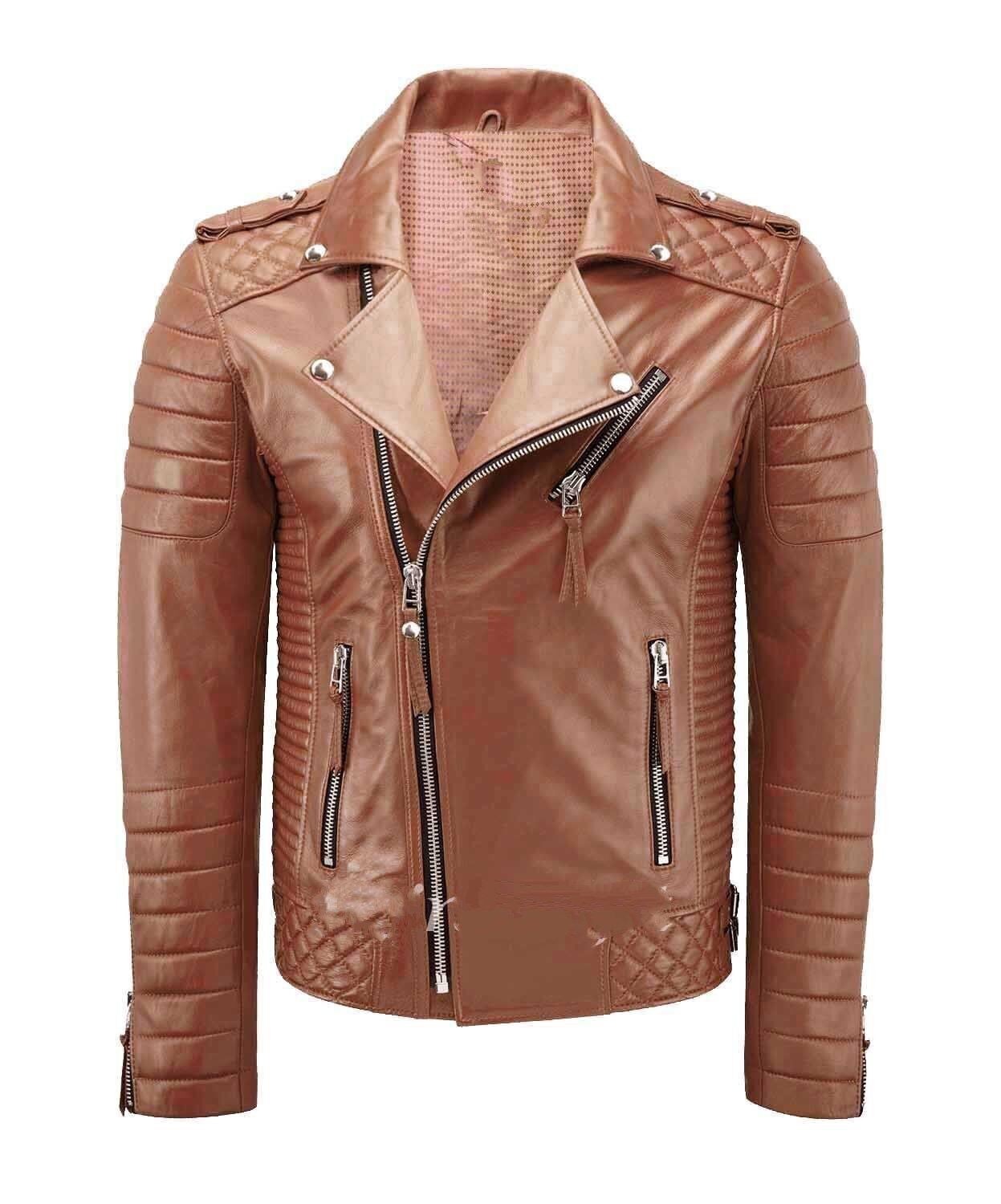 Men’s Genuine Lambskin Leather Jacket Designer Biker Motorcycle Handmade Jacket
