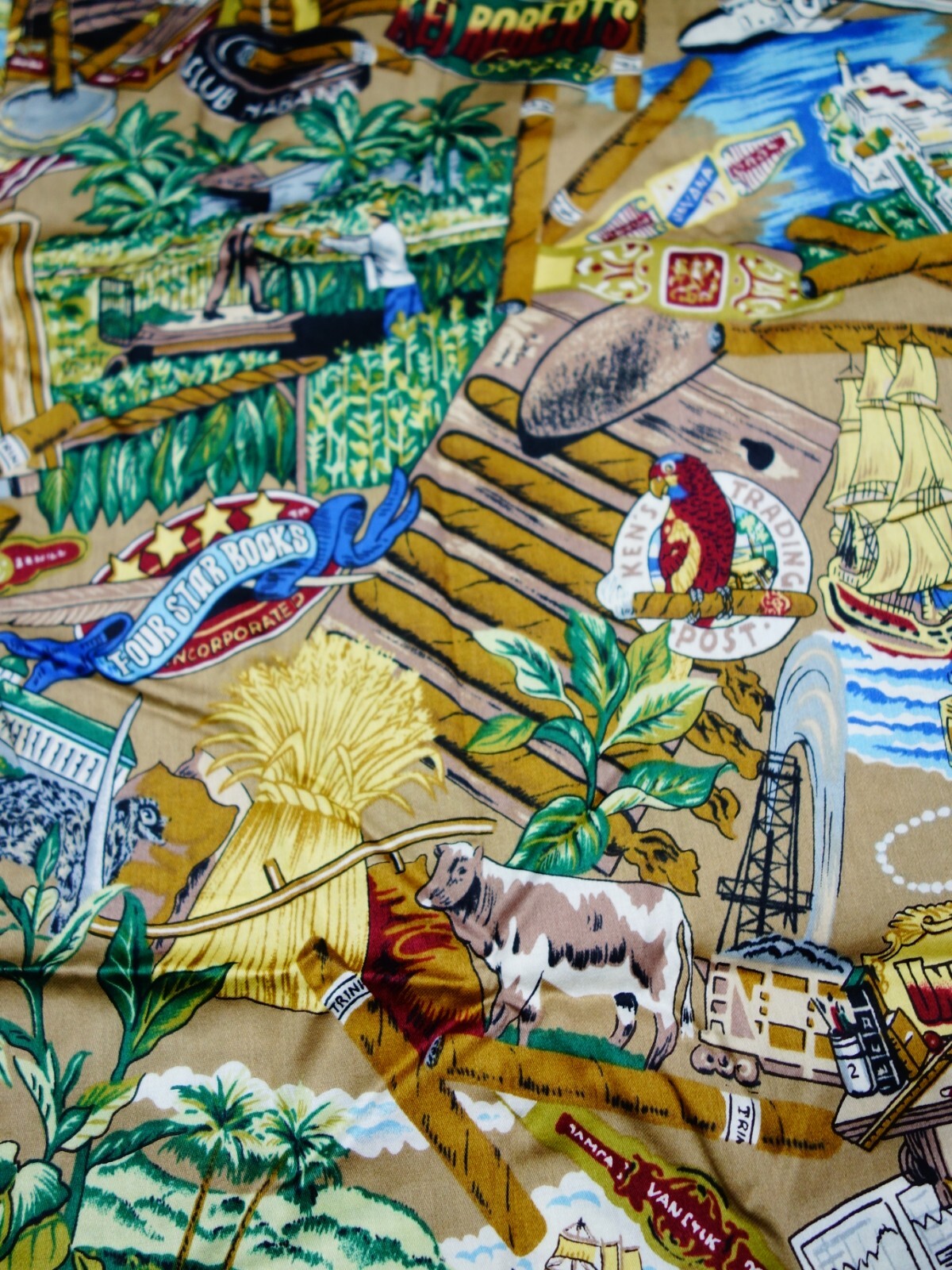 NEW! REYN SPOONER CAMP SHIRT -L- CUBAN CIGAR SMOKE HAVANA PIRATE BIRD USA LAWN