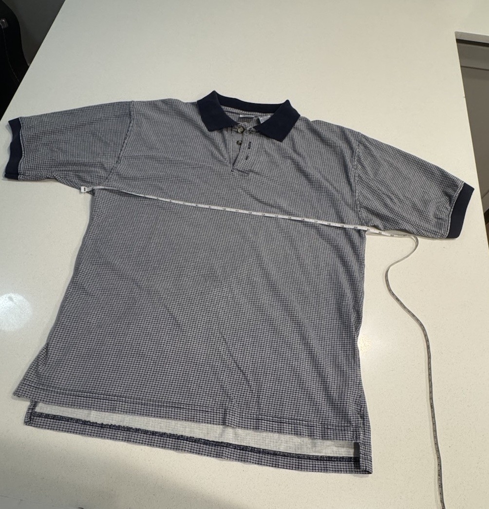 Cherokee Polo Shirt – Men’s Medium – Cotton – Short Sleeve Geometric Blue/White