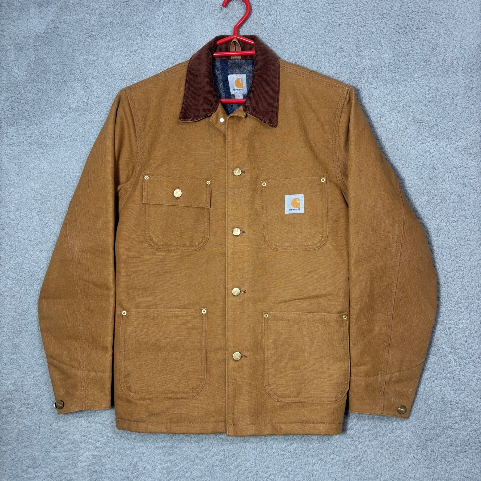 Carhartt Men Brown Flannel Lined Duck Canvas Chore Coat Jacket Size S