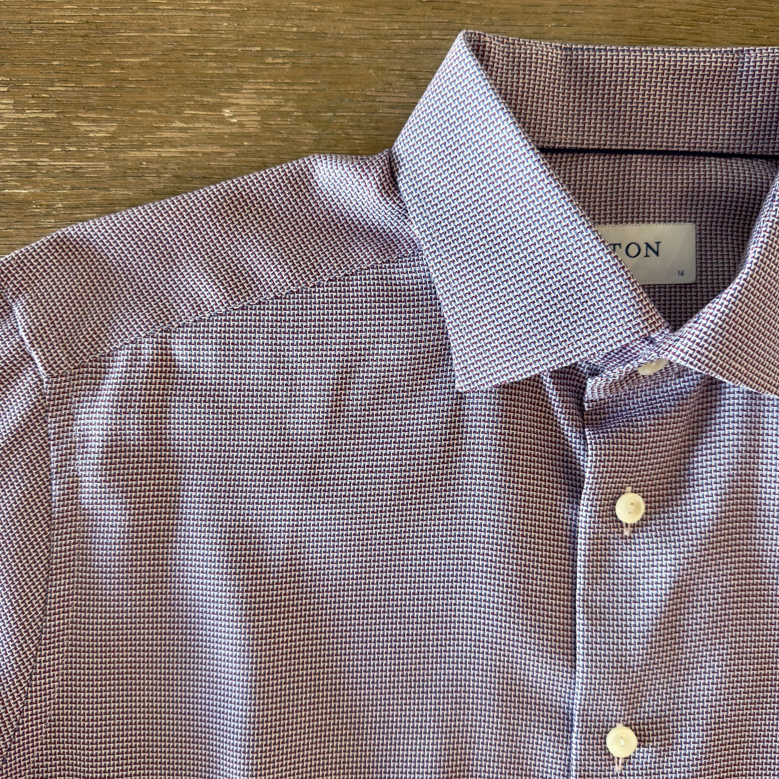 ETON Slim Fit Dress Shirt-Sz 41 16-Blue & Red Micro check-100% Dobby Cotton