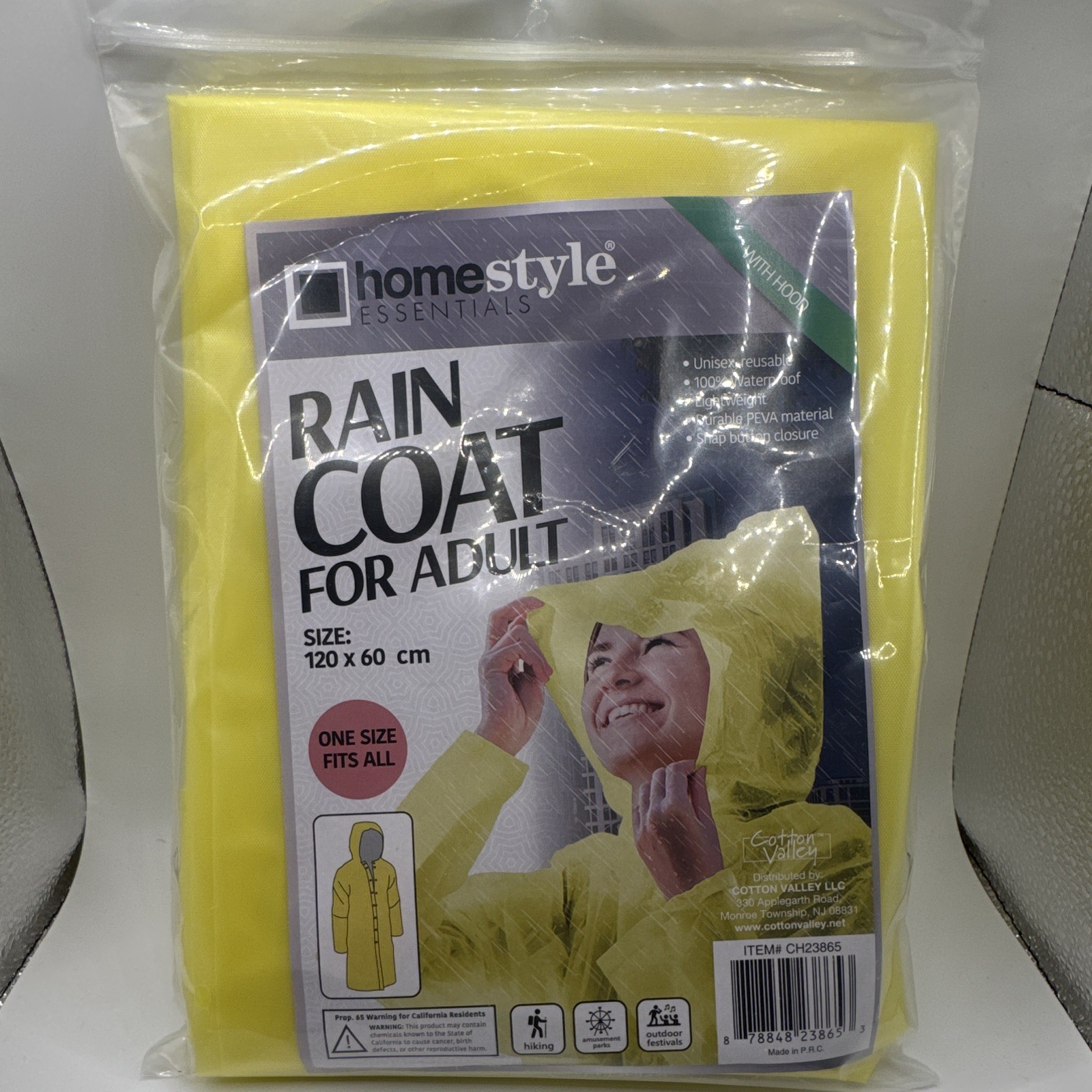 Homestyle Essentials Yellow Waterproof Hooded Raincoat Reusable PEVA One Size