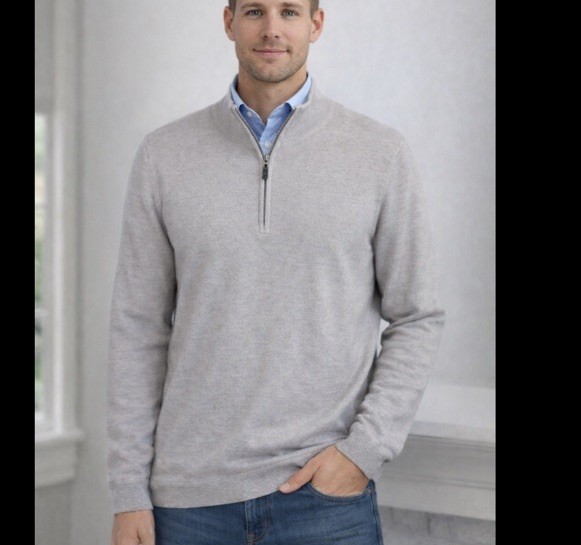 Joseph Abboud 1/4 Zip Sweater Mens Size XL 100% Extra Fine Merino Wool Oatmeal