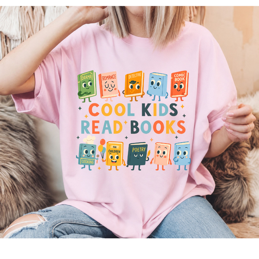 Cool Kids Read Books Shirt Cute Cartoon Book Lover Back To School Children Tee