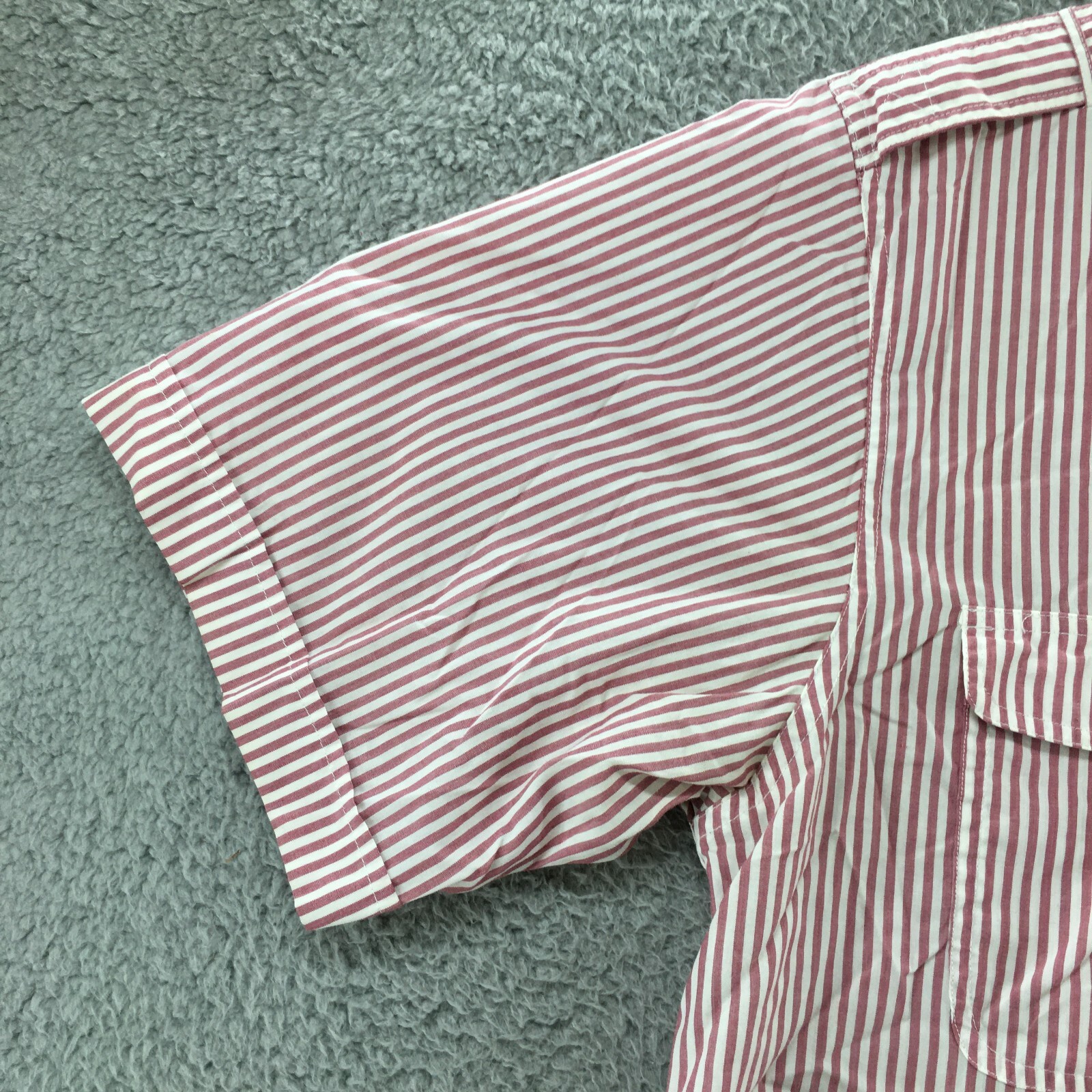 John Blair Shirt Mens XL Pink Stripe Button-Up Short Sleeve Collared Pockets