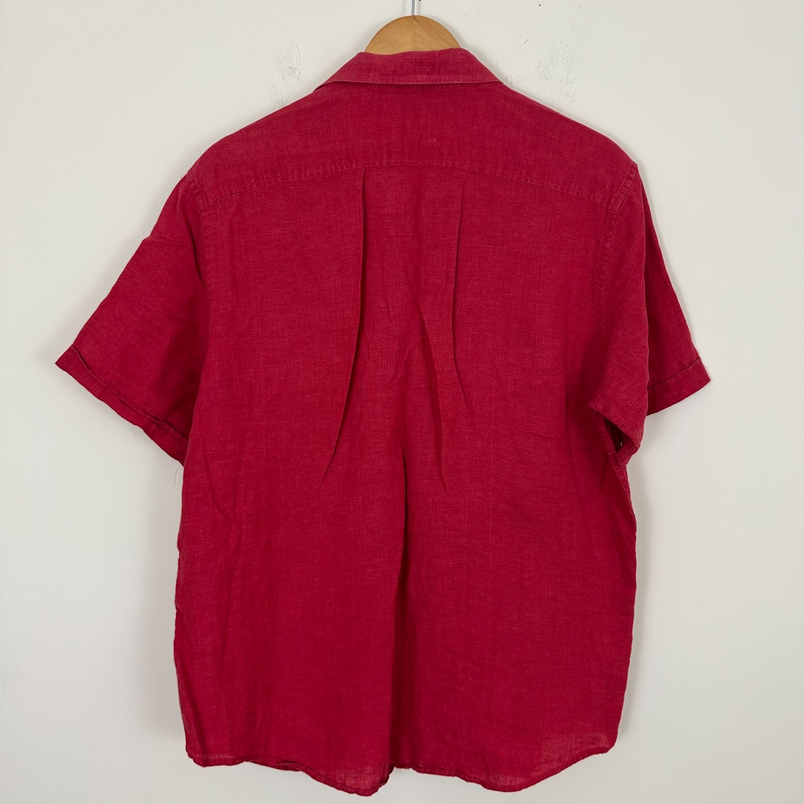 Murano Baird Mcnutt Linen Cutaway Shirt Red Short Sleeve Button Up Mens L Read