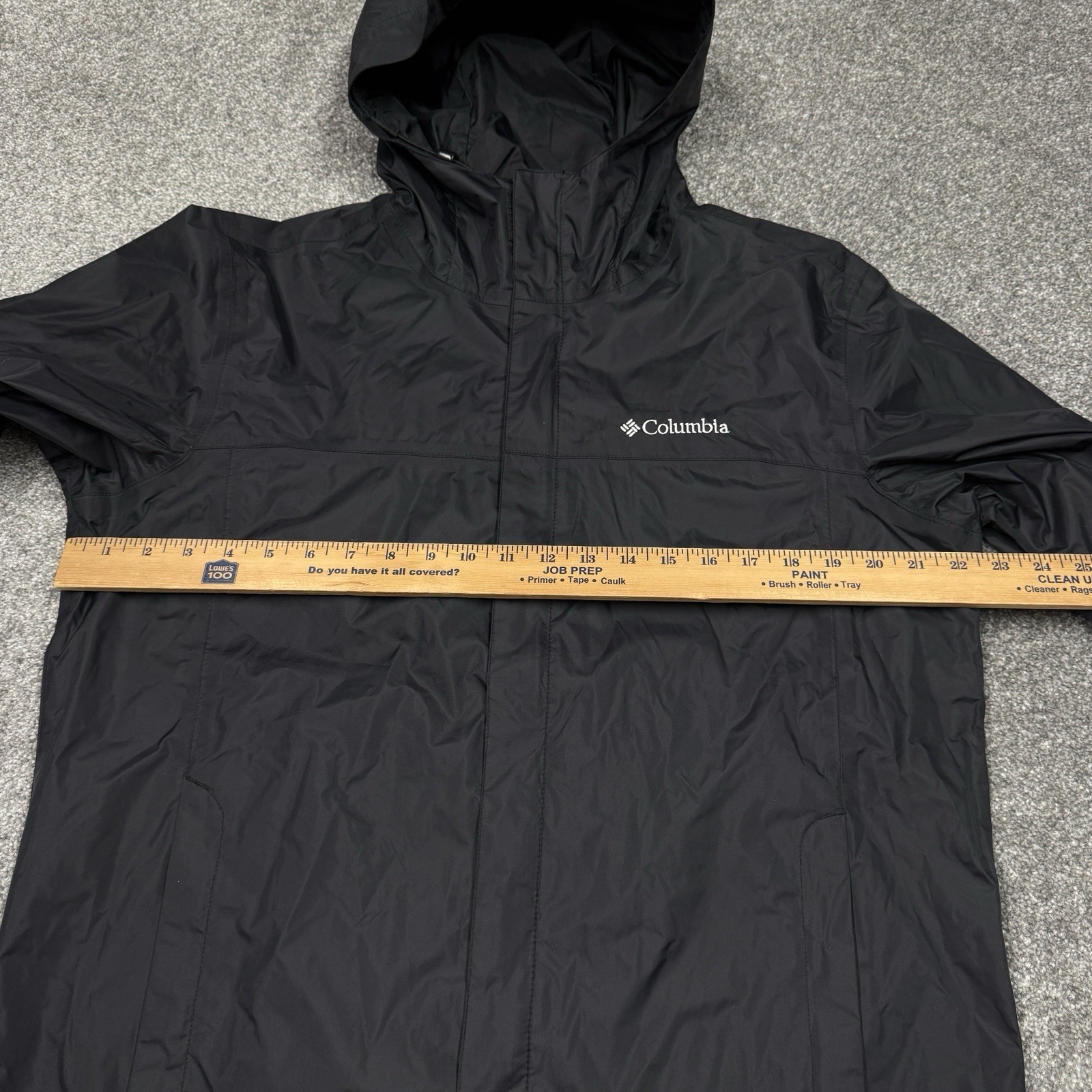 Columbia Jacket Men Medium Black Windbreaker Hike Hood Rain Coat Zip Up