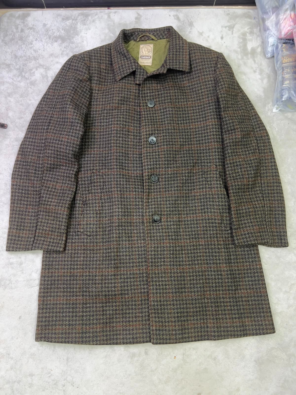 Vintage Caesar Ballantyne Scotland Wool Tweed Car Coat Italy Size 50 #2077