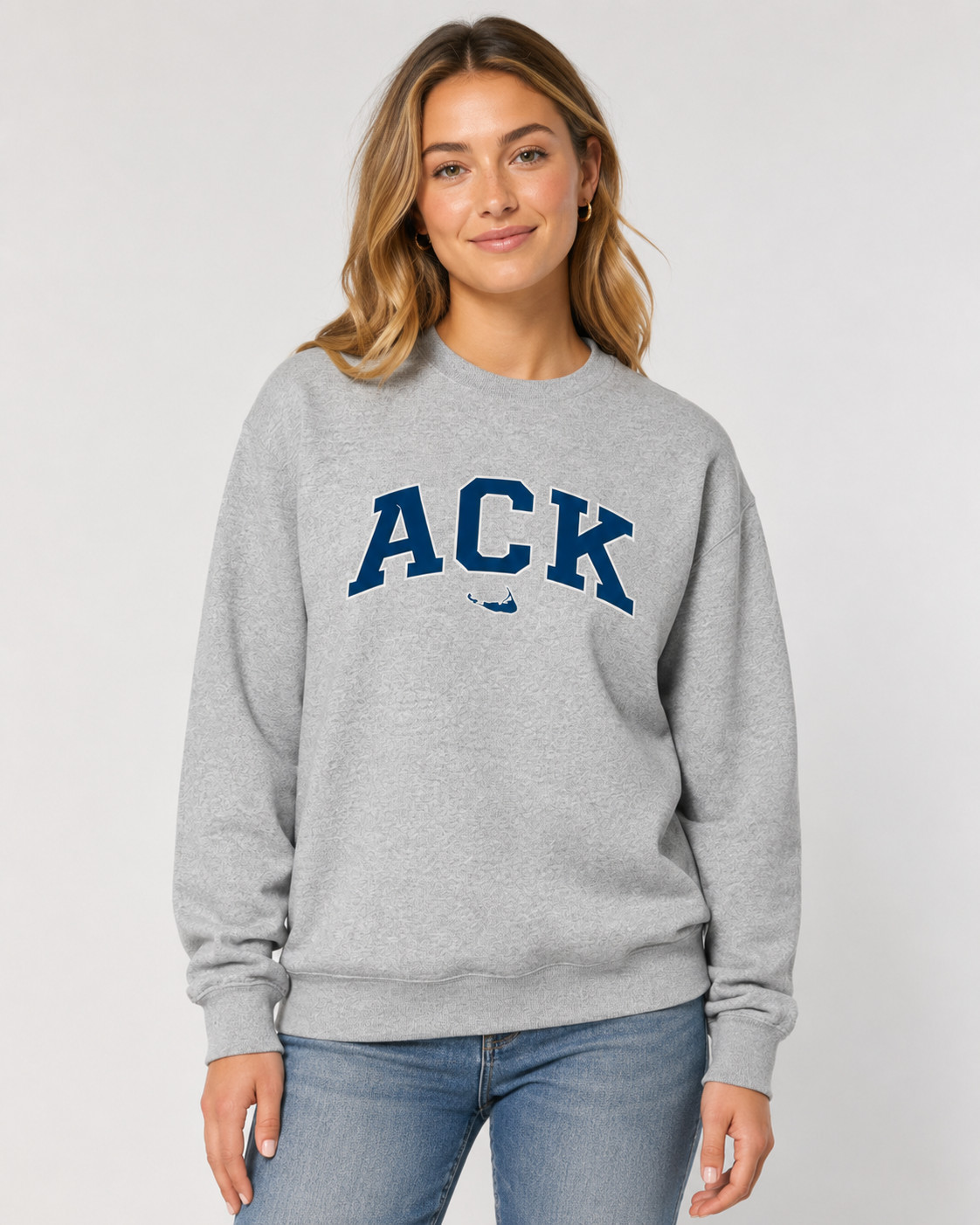 ACK – (NANTUCKET) Hanes Unisex Ecosmart Crewneck Sweatshirt Light Steel – P1607