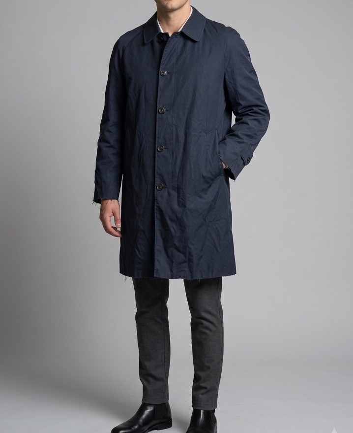 VTG Aquascutum Aqua 5 Raincoat Mens Dark Navy Blue Mac Trench Coat 42R Flawed