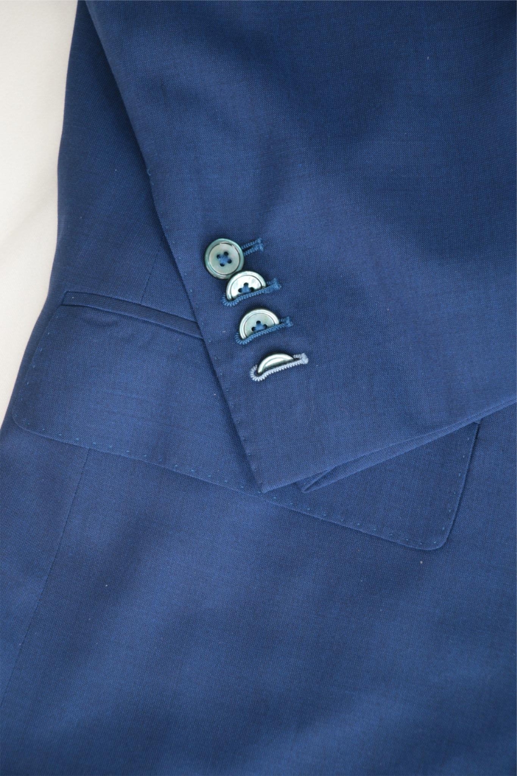 Men’s 48 Short Blue Bespoke Drago Lanificio In Biella Wool Surgeon Cuffs Suit