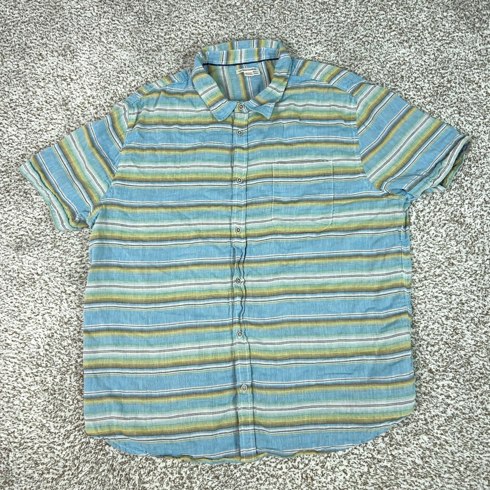 Carbon 2 Cobalt Mens Shirt 2XL Blue Stripe Short Sleeve Button Casual Summer