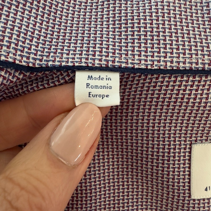 ETON Slim Fit Dress Shirt-Sz 41 16-Blue & Red Micro check-100% Dobby Cotton