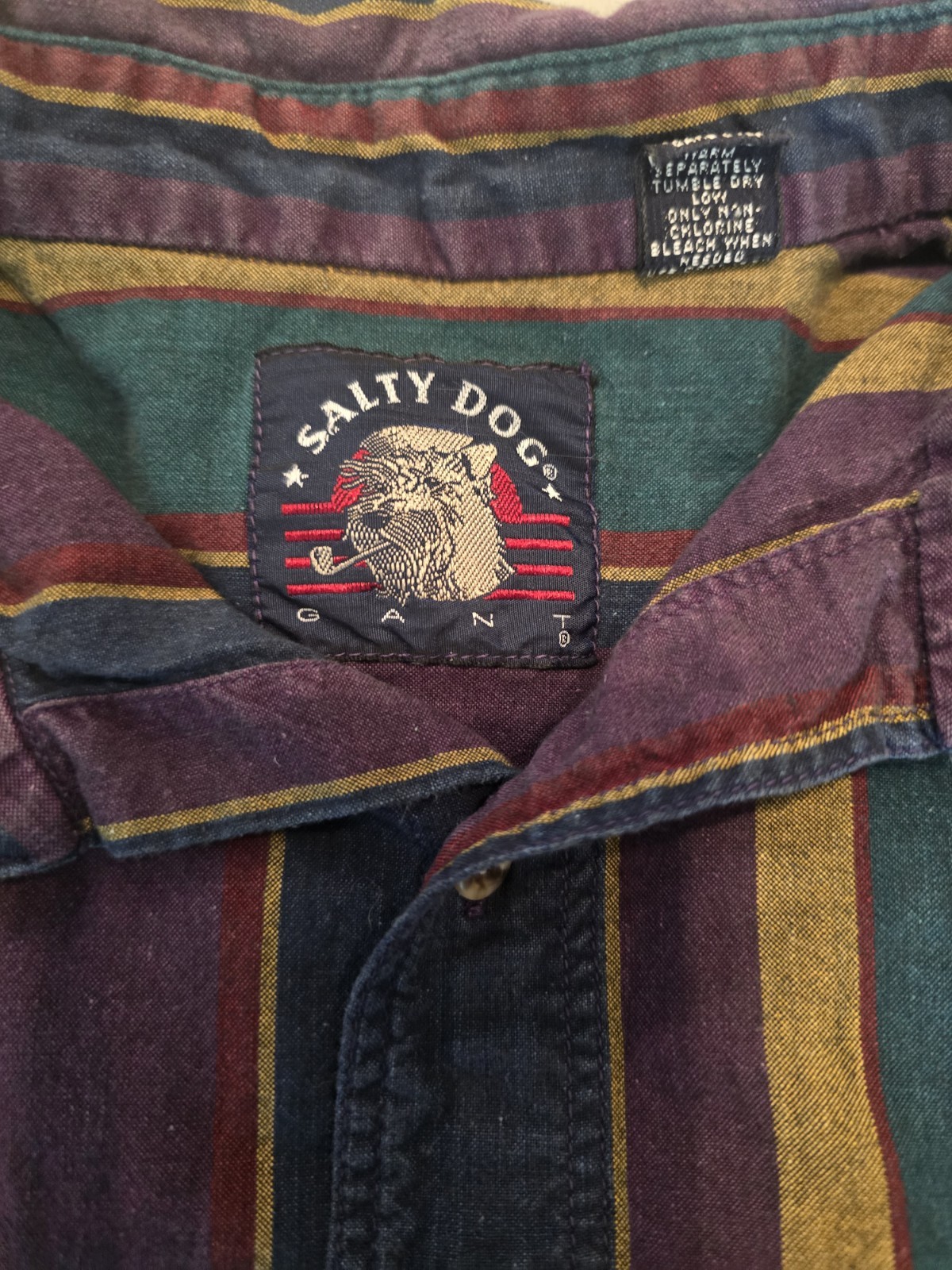 Vintage Salty Dog GANT Shirt Mens XLT Striped Long Sleeve Button Down 90s